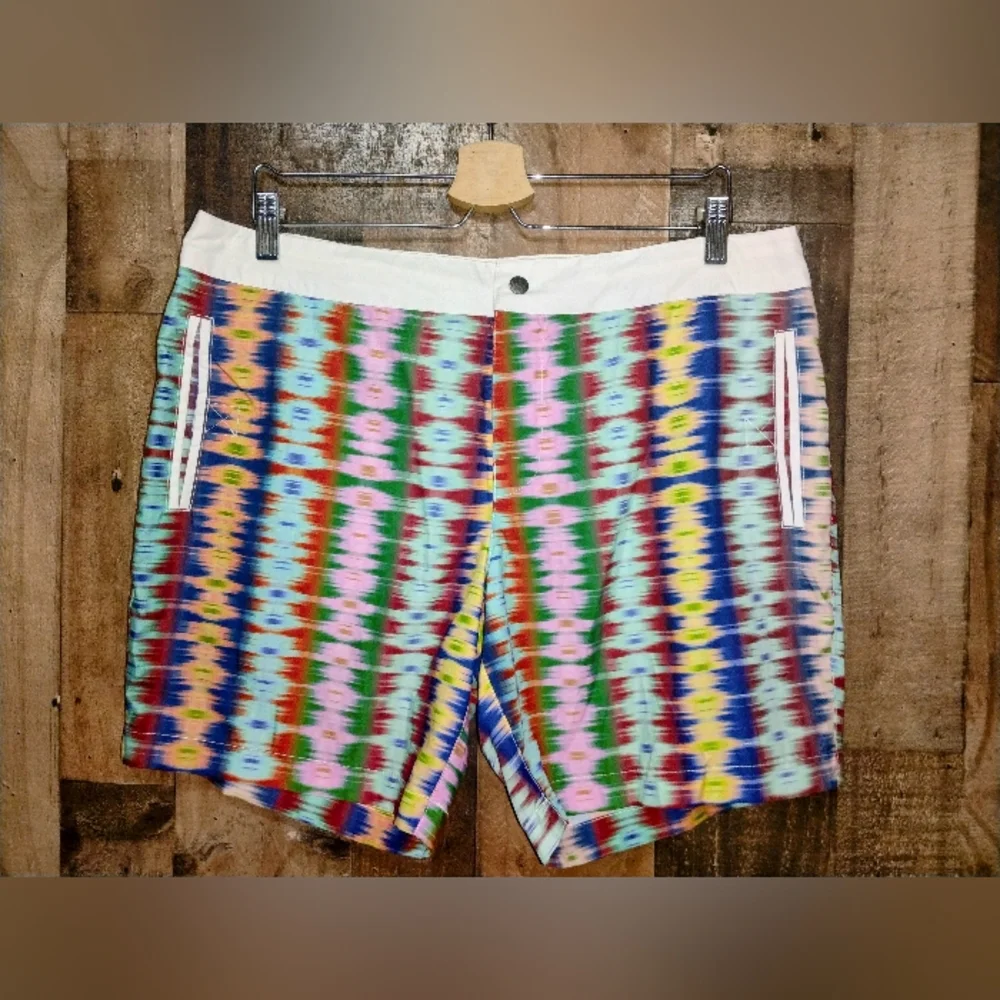 NWT MR. TURK Retro Ikat Multicolor Men's Swim Bathing Trunks Shorts 34 - Picture 1 of 7